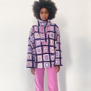 ZARA CROCHET EFFECT WOOL SWEATSHIRT AFGAN PULL OVER XS-S OVERSIZED